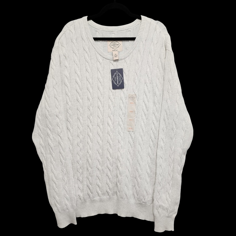 St Johns Bay Cable Knit Crewneck Sweater Men XXL (Slim Fit) Fisherman NEW w/ Tag